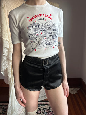 1970s Carnival Print Novelty White Tee French Cut T Shirt