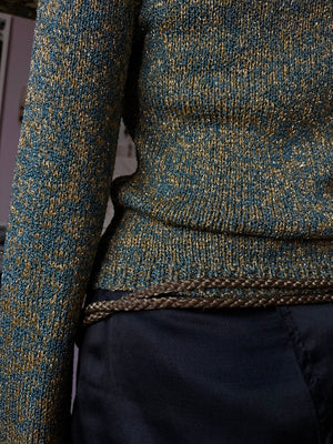 1970s Blue Teal Gold Glitter Lurex Knit Sweater