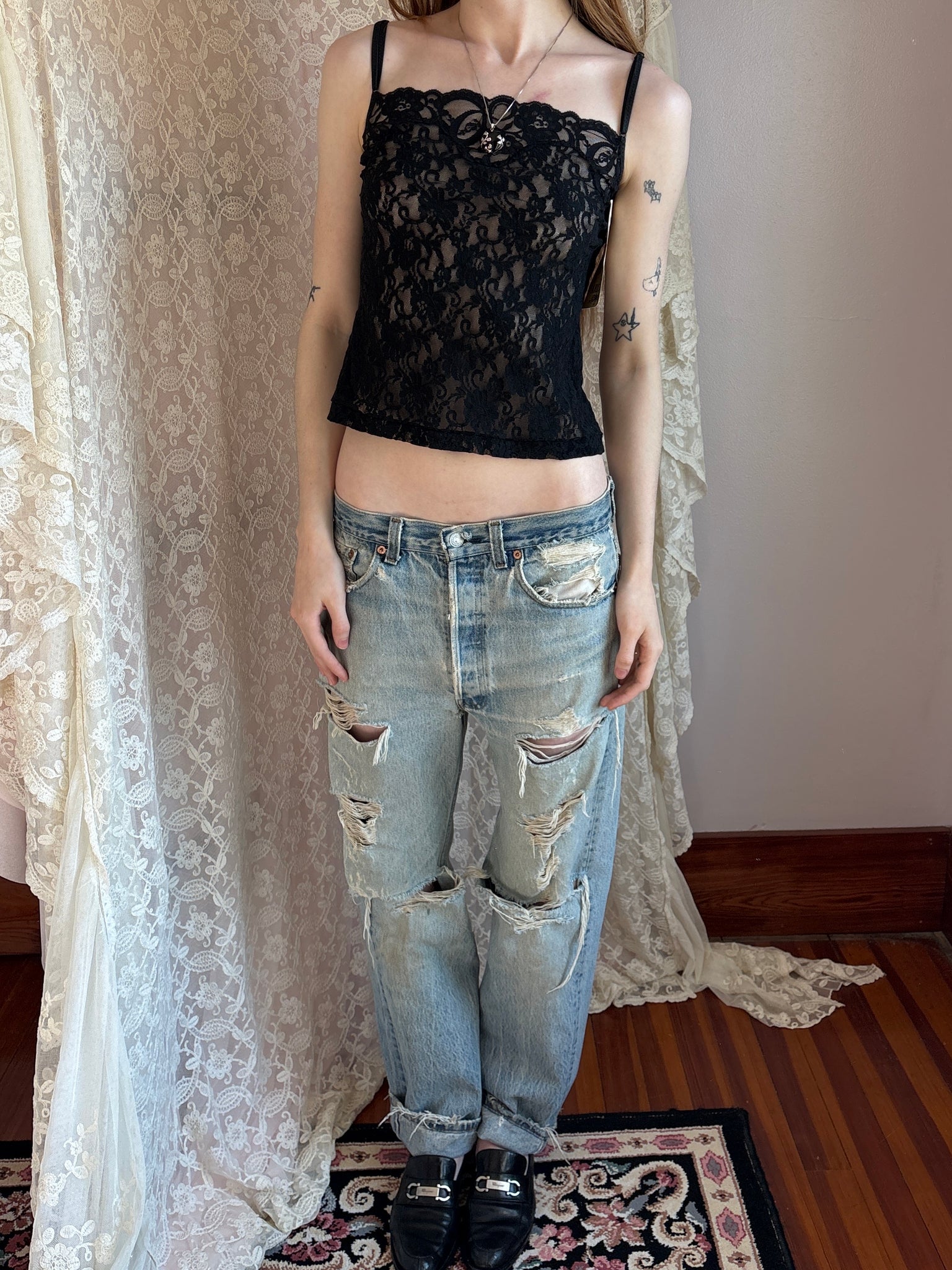 1990s Black Lace Deadstock Tank Top