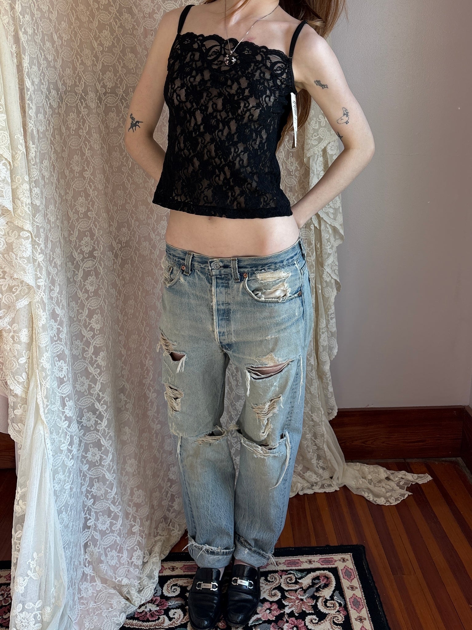 1990s Black Lace Deadstock Tank Top