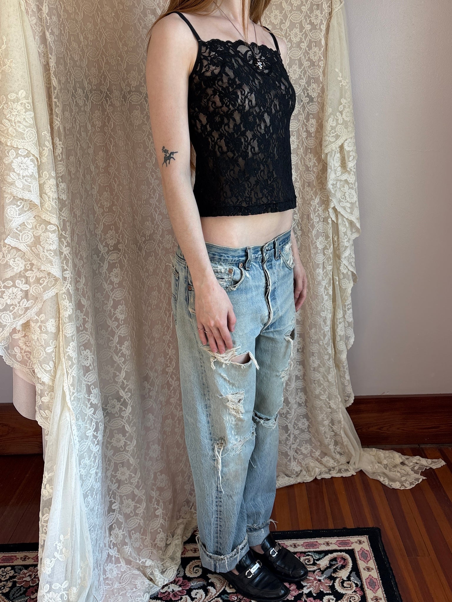 1990s Black Lace Deadstock Tank Top