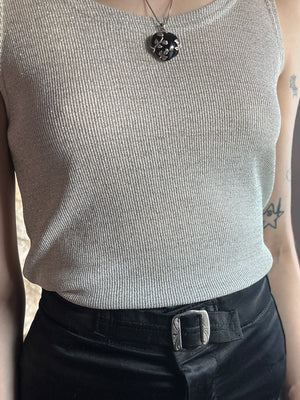 1990s Silver Grey Glitter Caché Tank Top