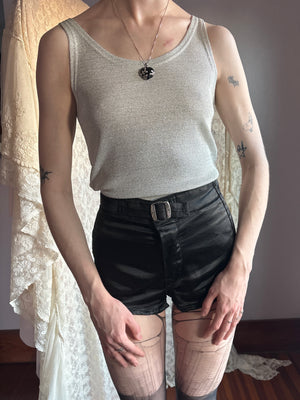 1990s Silver Grey Glitter Caché Tank Top