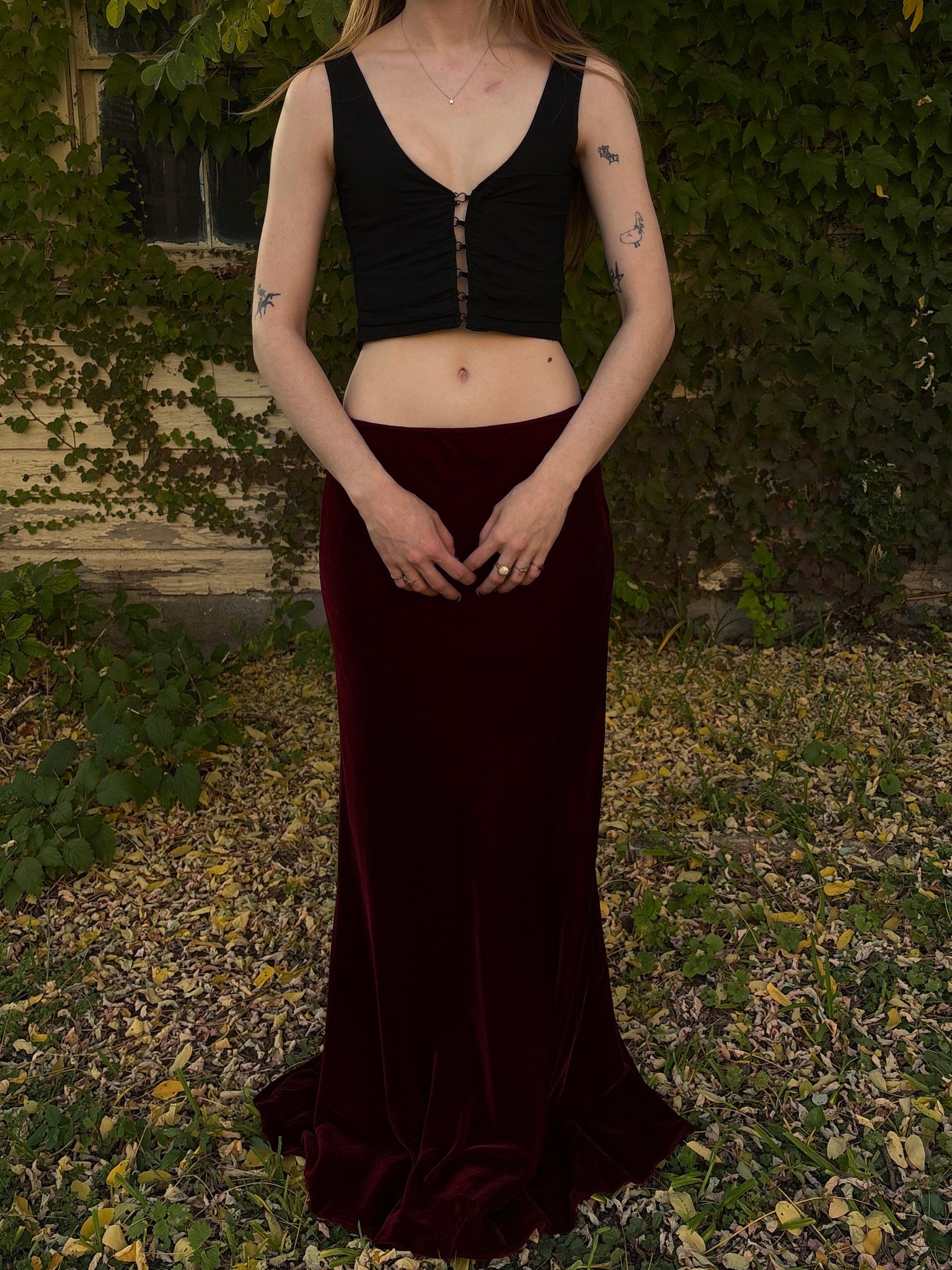 2000s Red Silk Velvet Ralph Lauren Maxi Skirt