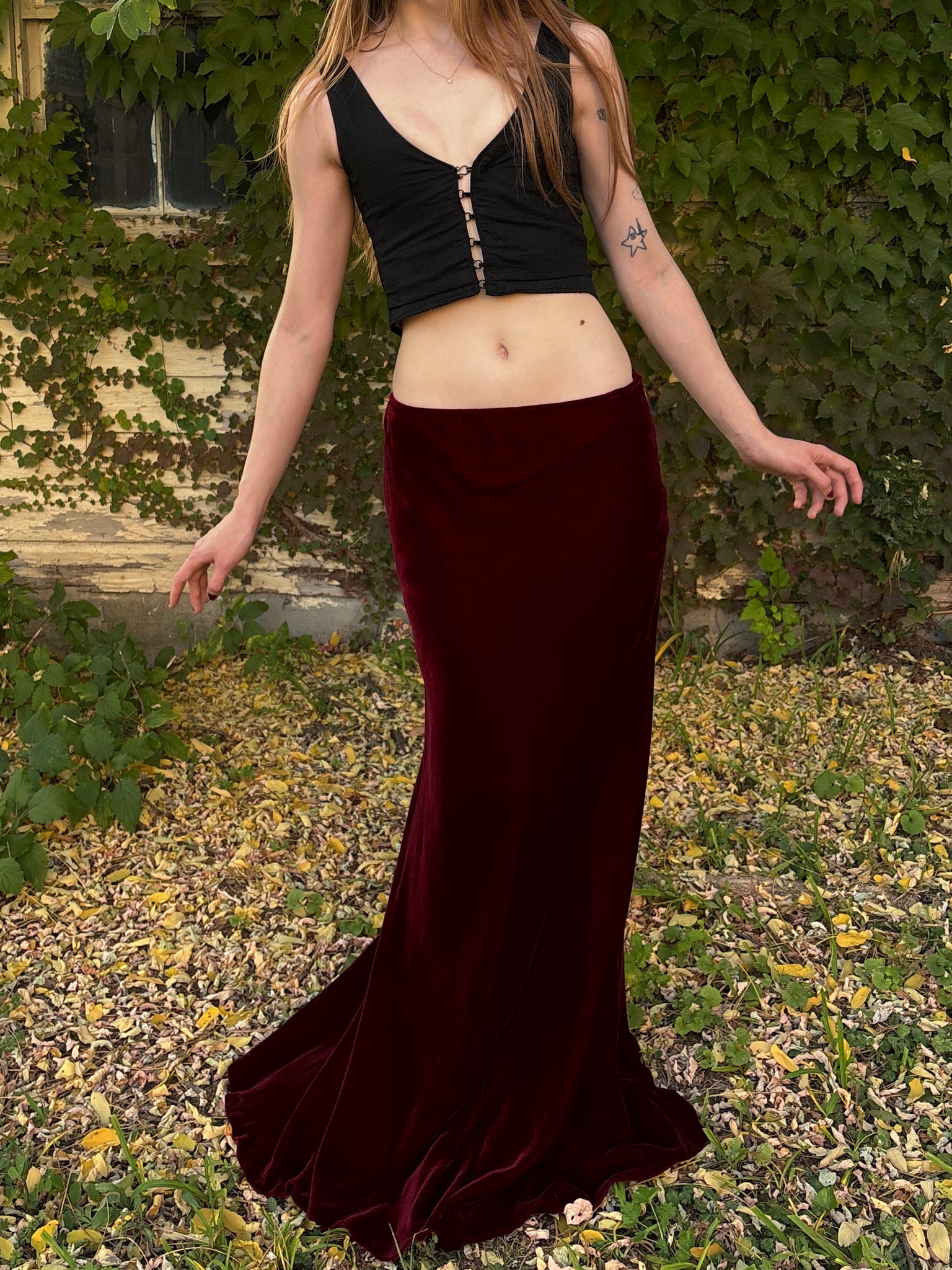 2000s Red Silk Velvet Ralph Lauren Maxi Skirt