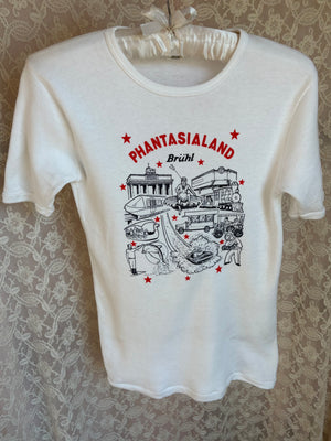 1970s Carnival Print Novelty White Tee French Cut T Shirt