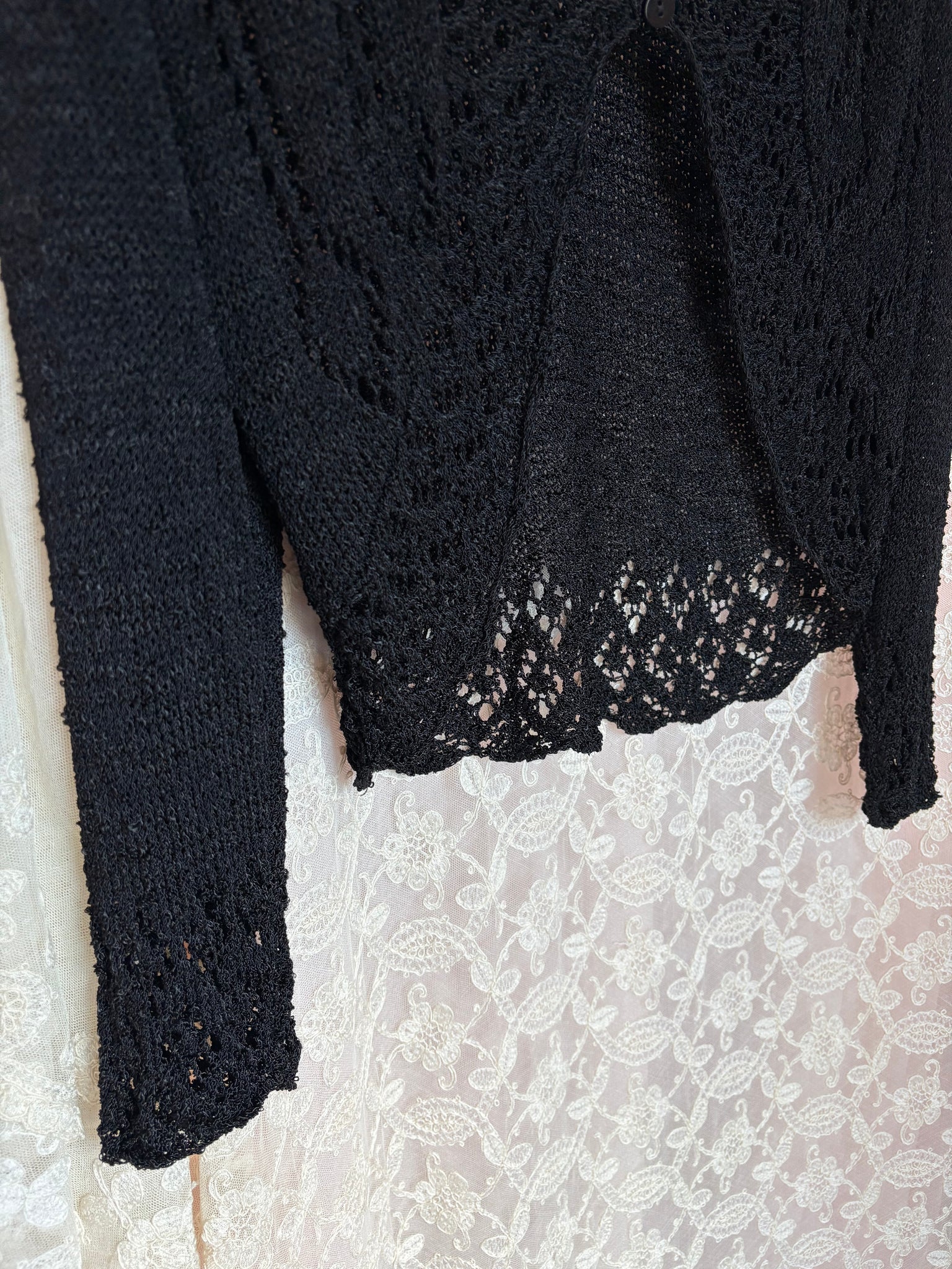 2000s Black Open Knit Sweater Cardigan