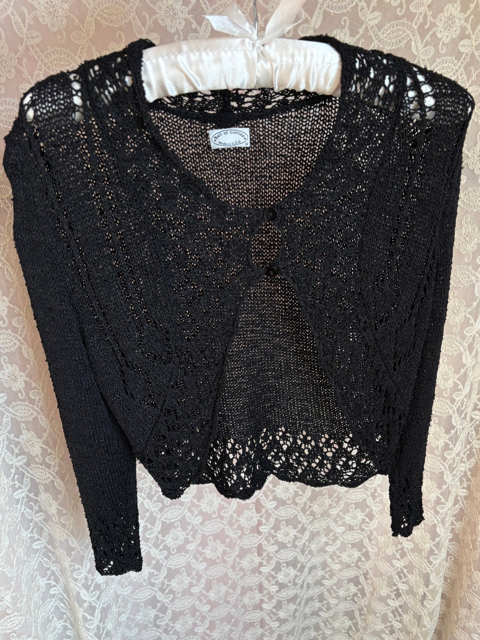 2000s Black Open Knit Sweater Cardigan