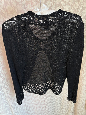 2000s Black Open Knit Sweater Cardigan