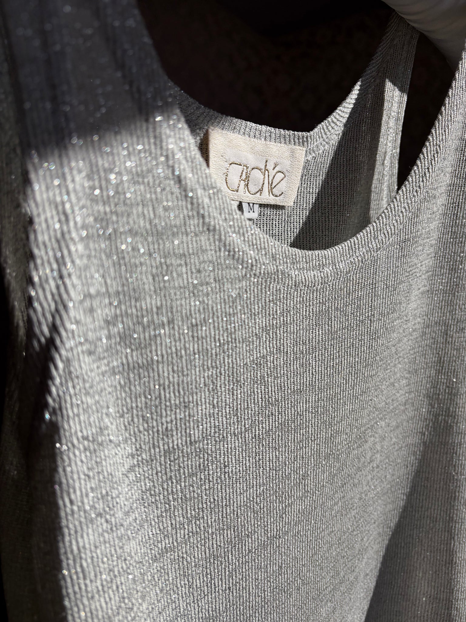 1990s Silver Grey Glitter Caché Tank Top