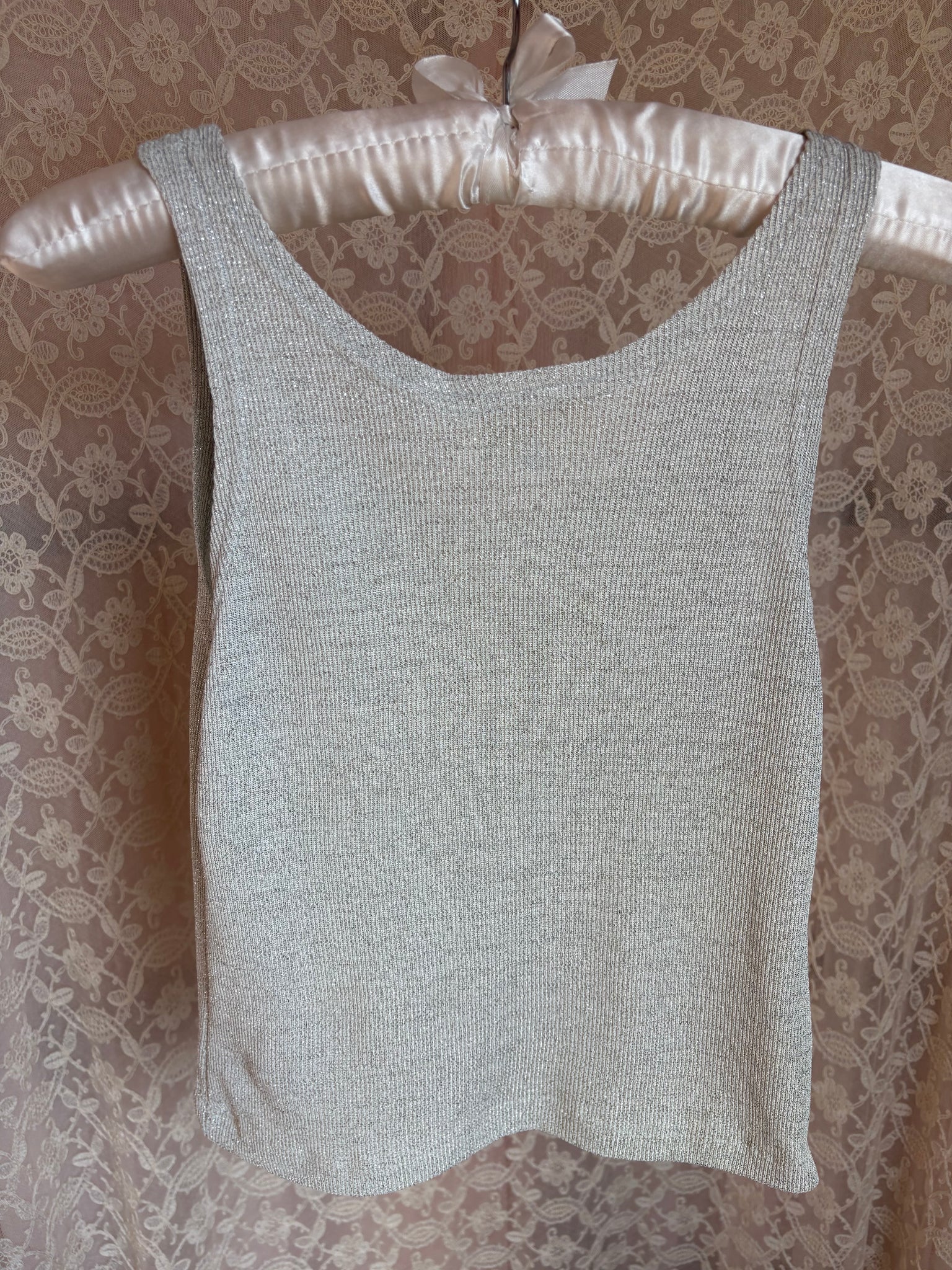 1990s Silver Grey Glitter Caché Tank Top