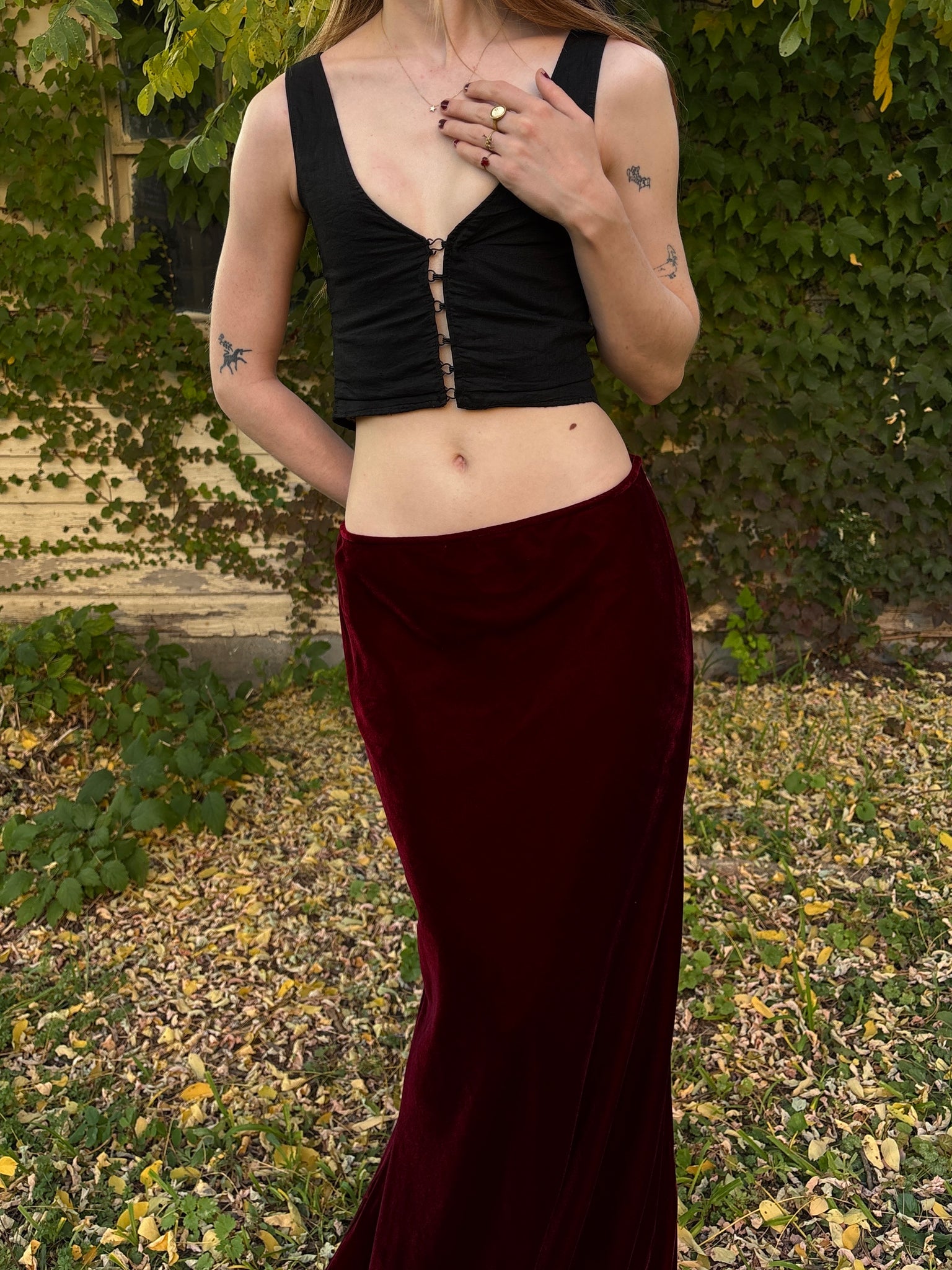 2000s Red Silk Velvet Ralph Lauren Maxi Skirt