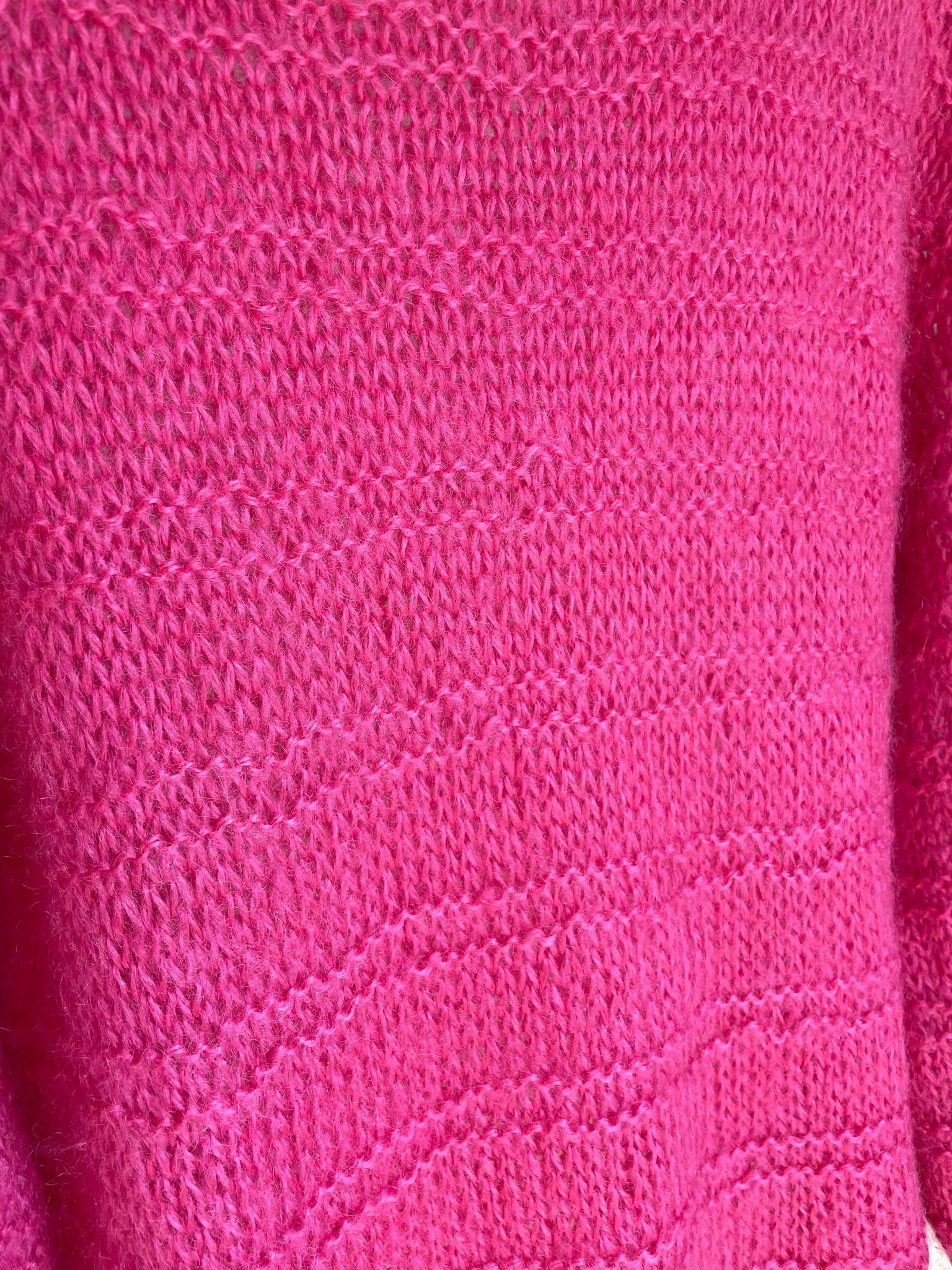 1980s Hot Pink Fuschia Mohair Wool Knit Sweater Pullover Balloon Sleeves