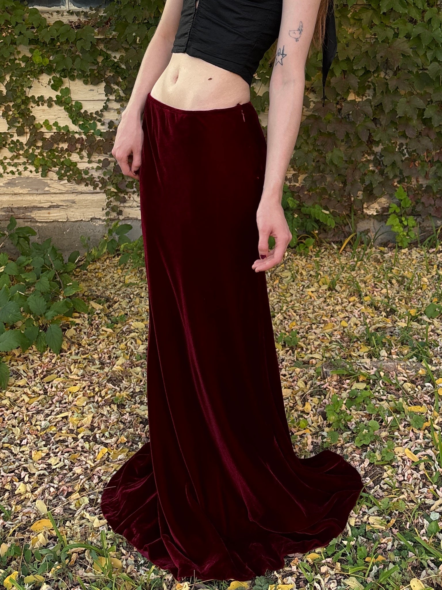 2000s Red Silk Velvet Ralph Lauren Maxi Skirt