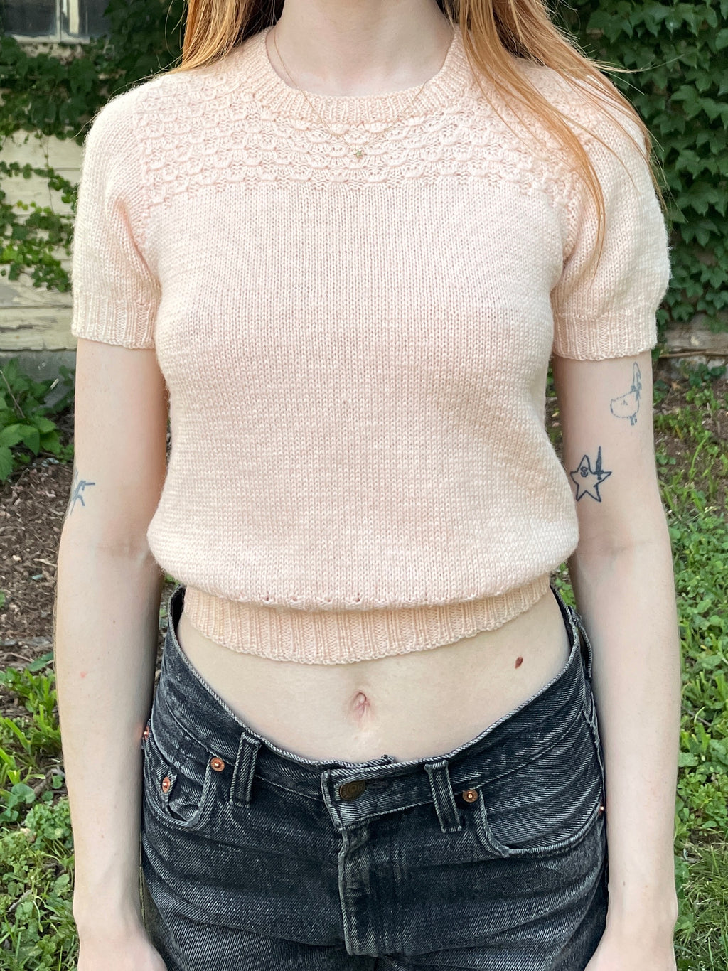 1940s Pale Pink Knit Sweater Short Sleeve