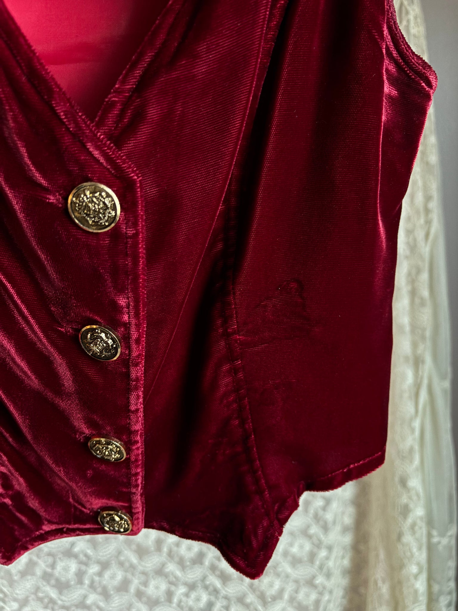 1970s Red Velvet Vest Gold Buttons