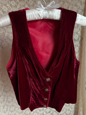 1970s Red Velvet Vest Gold Buttons