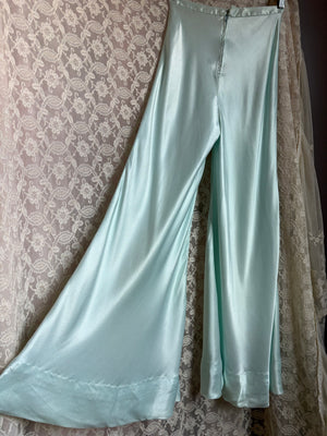 1970s Light Blue Satin Pants Wide Leg