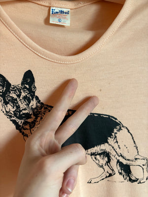 1970s Peach Black Dog German Shepard Tee T Shirt