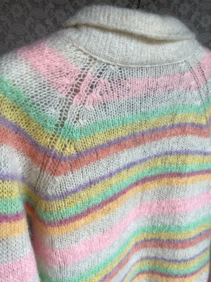 1960s Rainbow Pink Green Mohair Wool Knit Cardigan Sweater