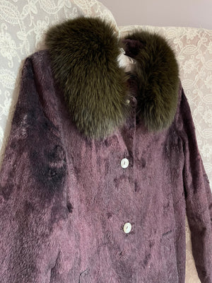 1990s Purple and Green Faux Fur Lightweight Coat Jacket