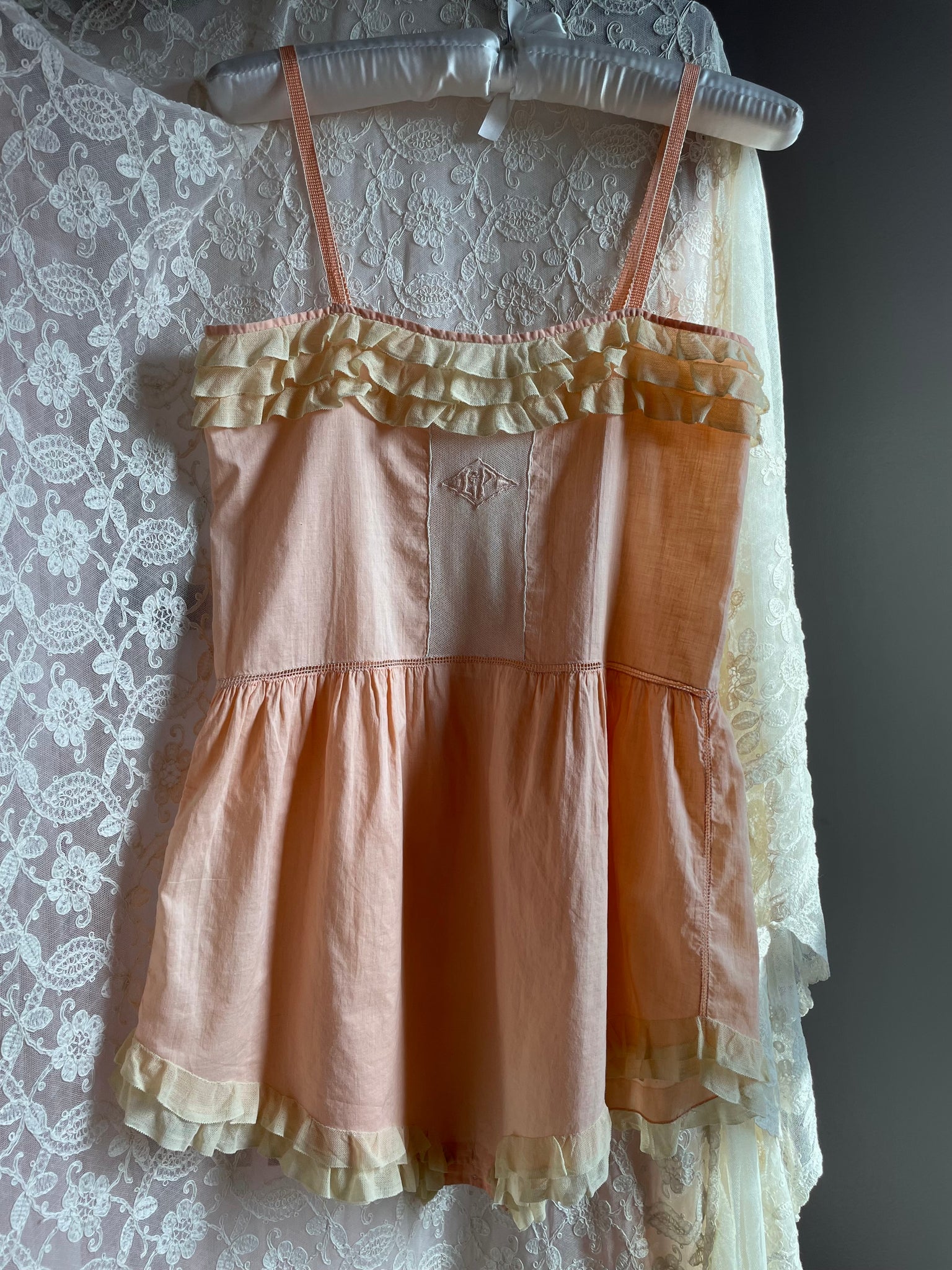 1930s Peach Ruffle Step In Monogram Cotton Teddy