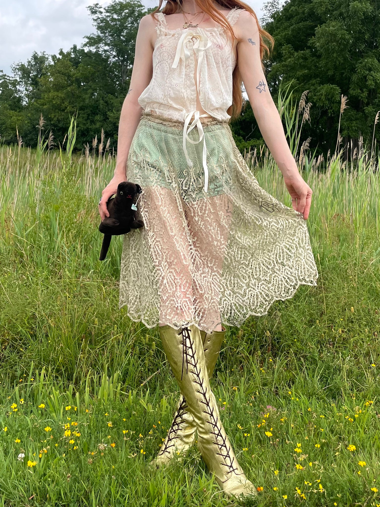 1900s Lace Ribbon Corset Cover White Top