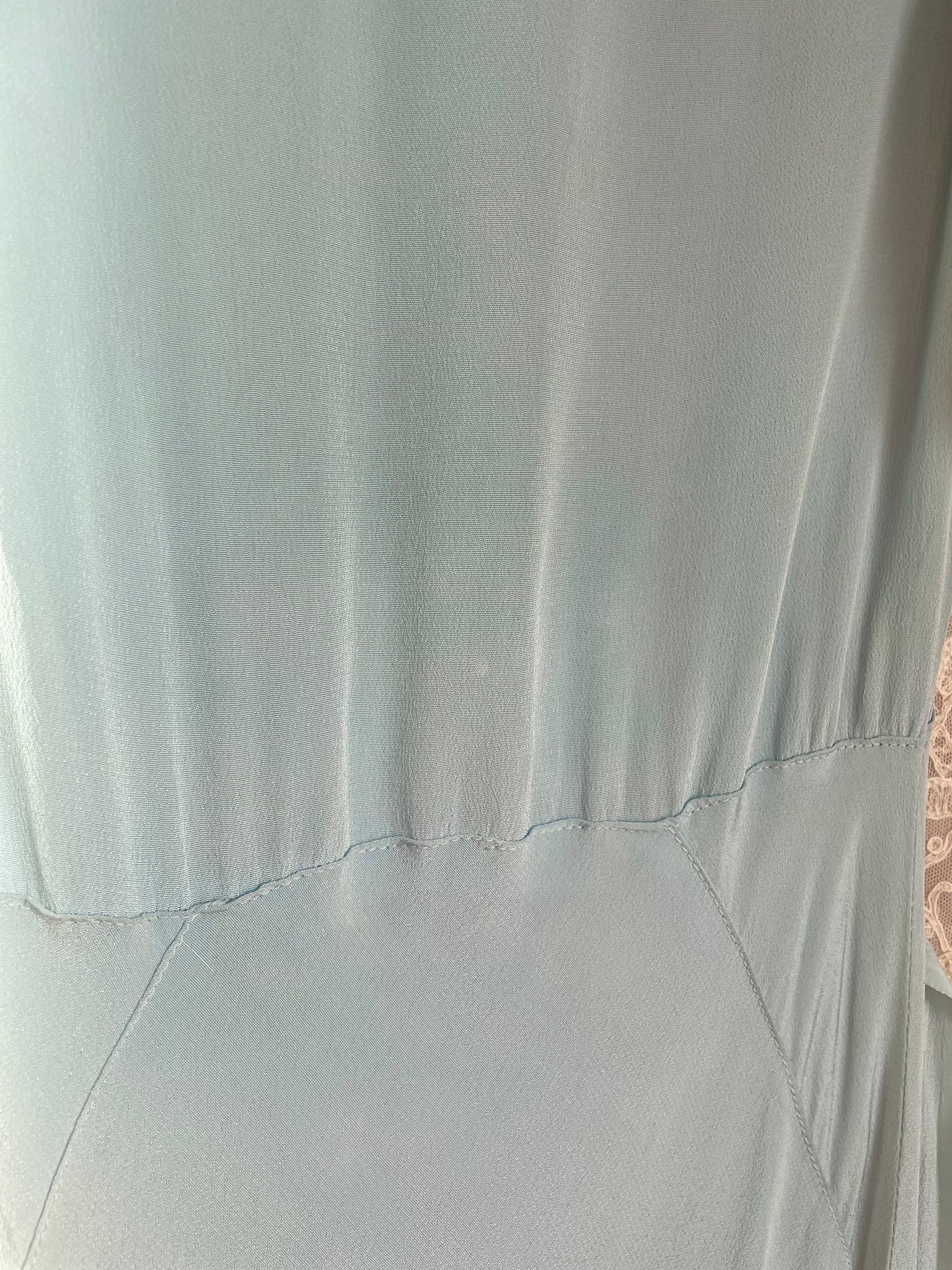 1930s Blue Rayon Crepe Dress Bias Cut Cold Shoulder Puff Sleeve