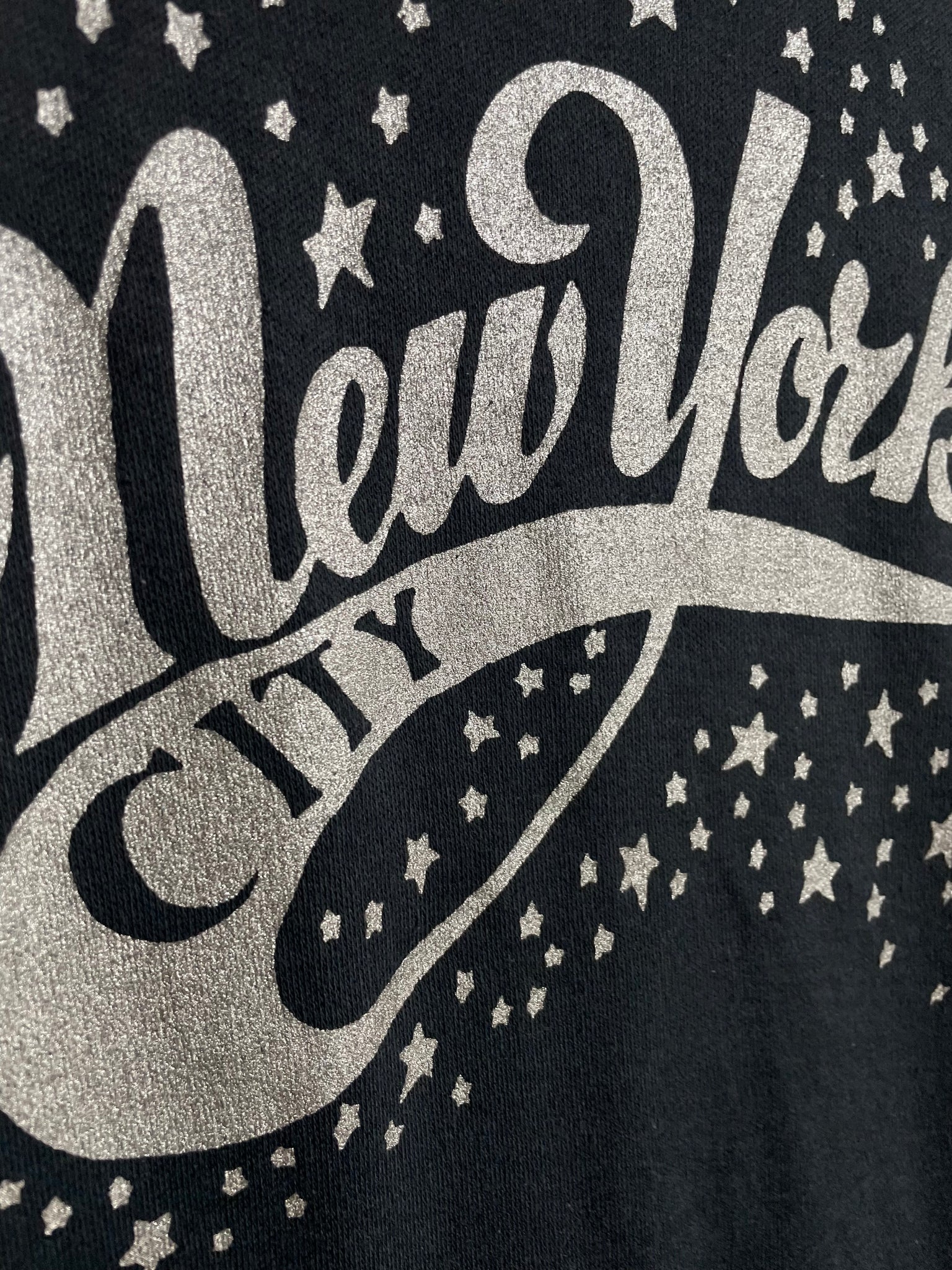 1980s Faded Black New York City Tee T Shirt Glitter Stars Print