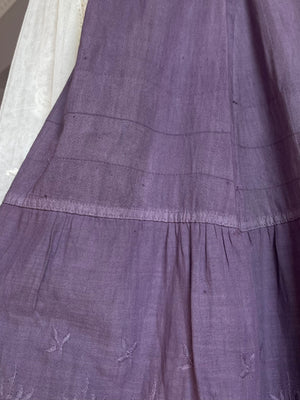 1900s Eyelet Cotton Skirt Petticoat Hand Dyed Purple