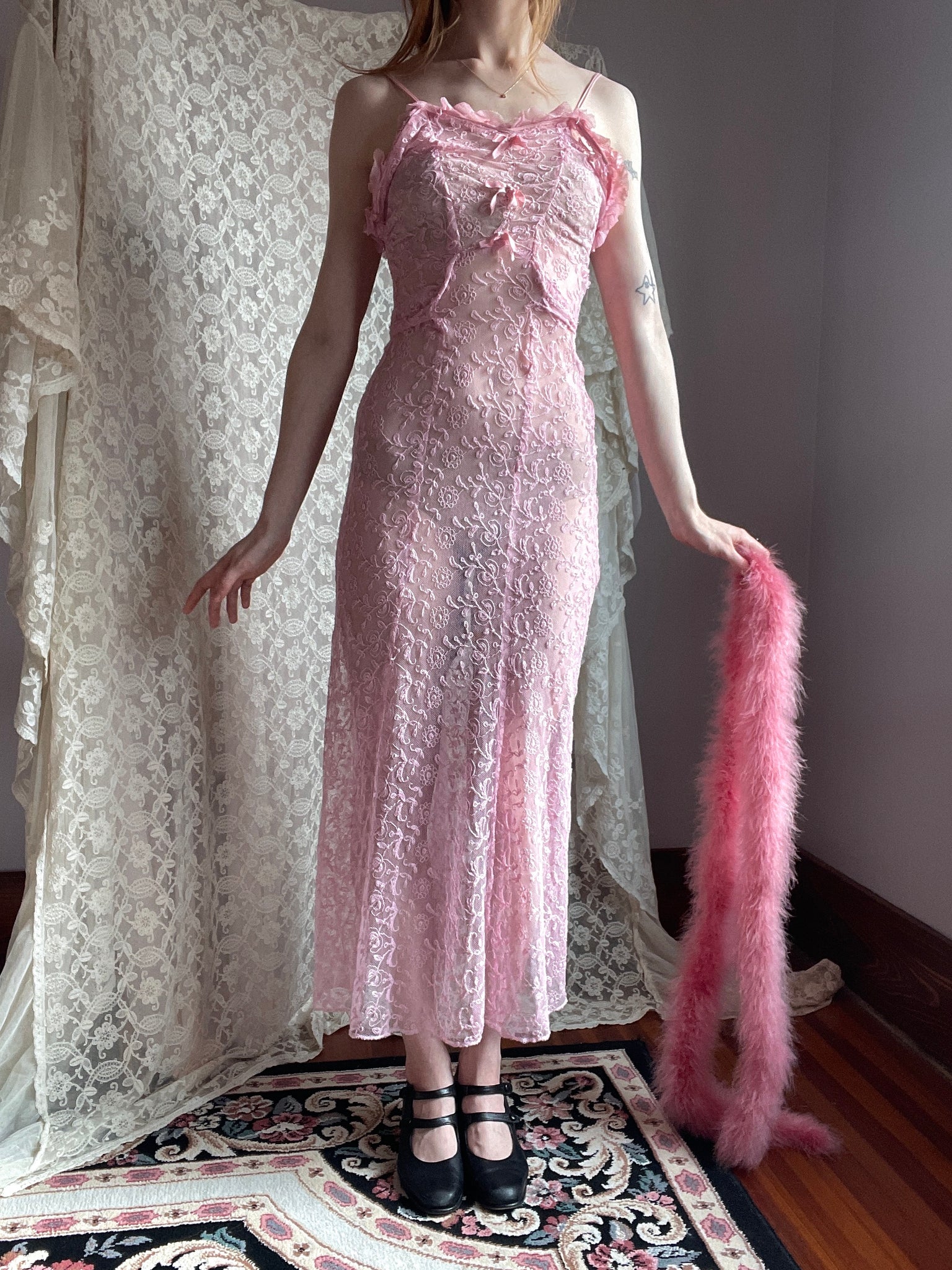 tambour lace dress Edwardian Tambour Net Lace Dress / Wedding Gown / Tea / Lawn Dress / Size XS