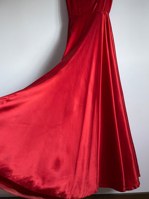 1950s Red Satin Dress Gown Full Circle