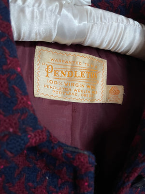 1960s Pendleton Wool Navy And Maroon Plaid Cropped Coat