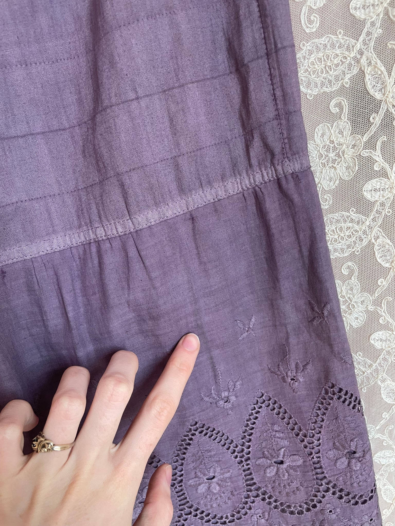 1900s Eyelet Cotton Skirt Petticoat Hand Dyed Purple