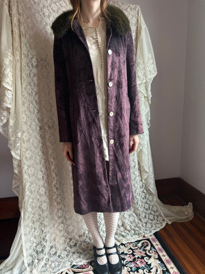 1990s Purple and Green Faux Fur Lightweight Coat Jacket