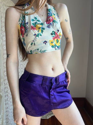 1990s Betsey Johnson Floral Print Halter Top