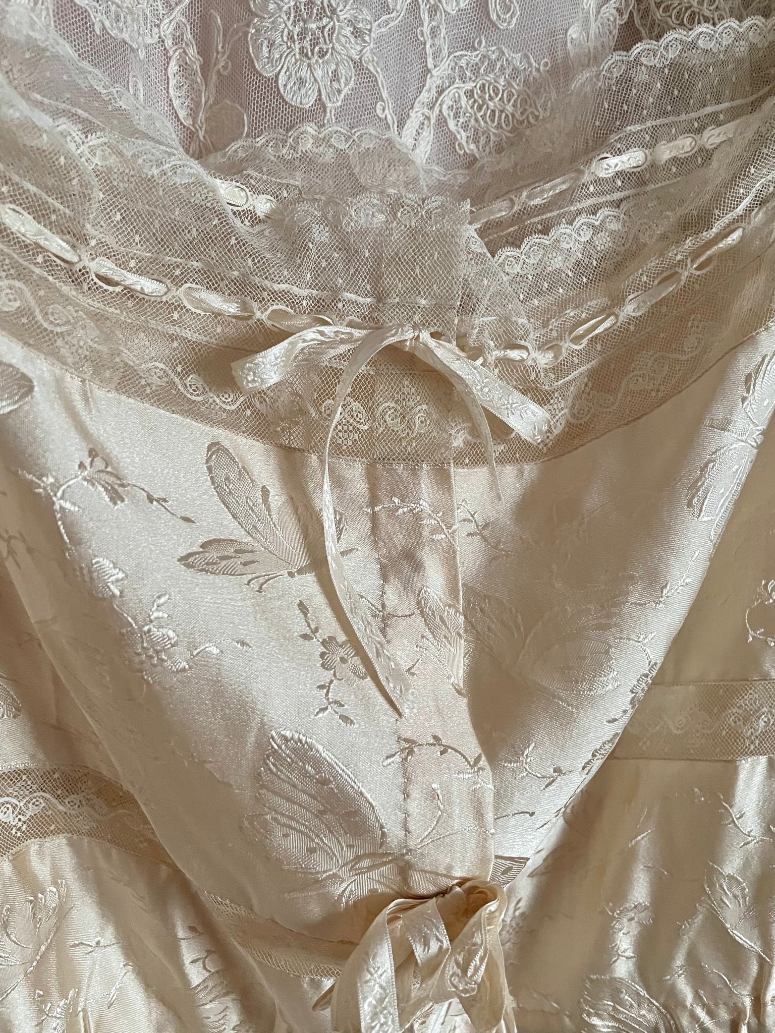 1900s Silk Brocade Corset Cover Butterfly Cream Original Ribbon