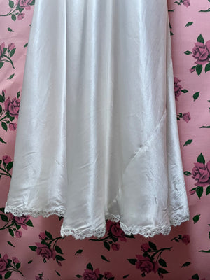 1930s Lace Up Crochet White Satin Bias Cut Slip Dress