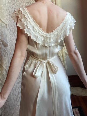 1940s Silk Chiffon Collar Bias Cut White Dress Bridal