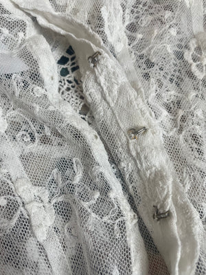 1900s Tambour Embroidered Mesh Bodice Blouse White Floral