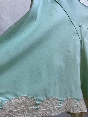 1930s Cotton Mint Green Top and Shorts Set Monogram Lace