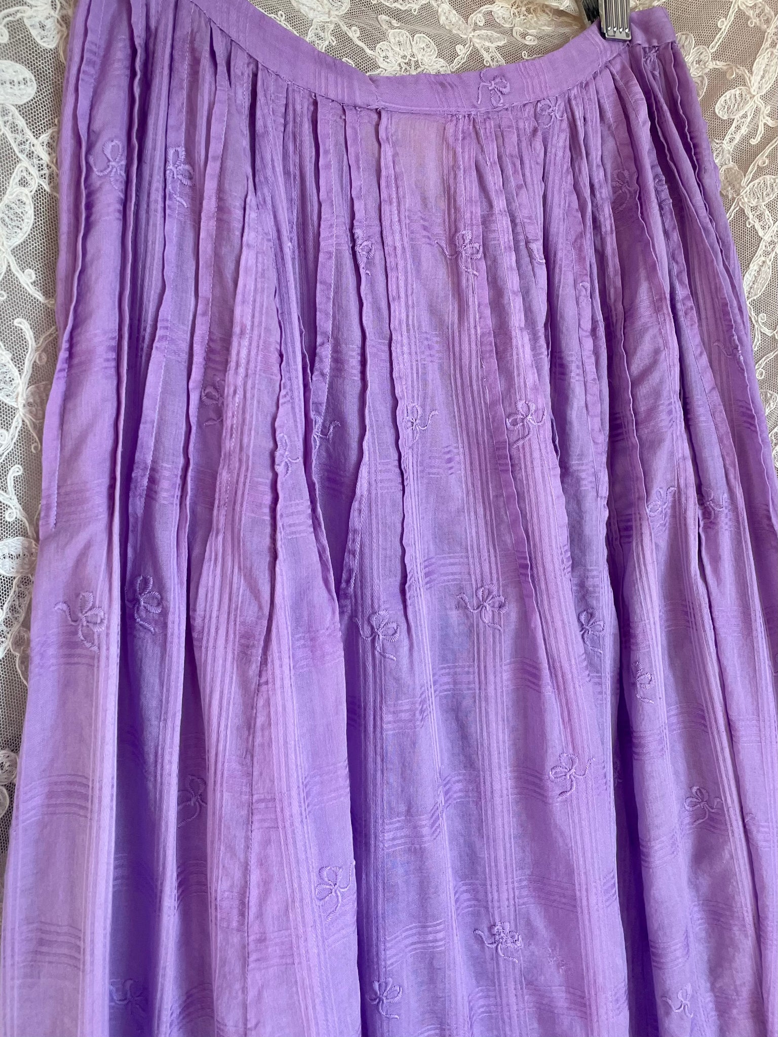 1900s Bow Emboridered Cotton Skirt Petticoat Hand Dyed Purple
