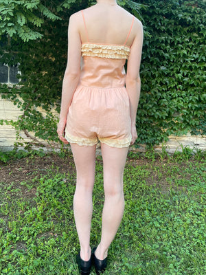 1930s Peach Ruffle Step In Monogram Cotton Teddy