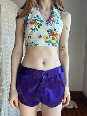 1990s Betsey Johnson Floral Print Halter Top