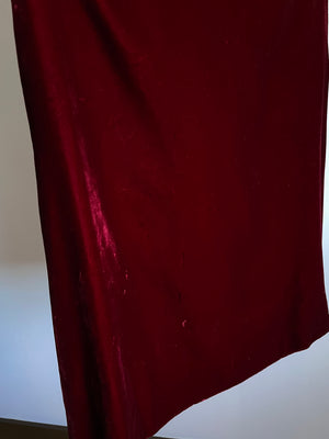 1960s Maroon Dark Red Velvet Mini Dress Keyhole Cutout Flutter Sleeve