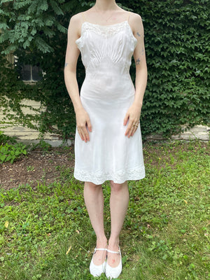 1940s White Rayon Bias Cut Slip Dress Scallop and Lace Breath Of the Earth 1940s White Rayon Bias Cut Slip Dress Scallop and Lace Breath Of the Earth