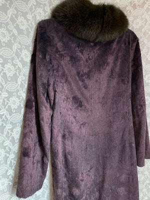 1990s Purple and Green Faux Fur Lightweight Coat Jacket