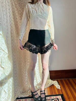 1930s Silk Chiffon Lace Tap Shorts Black