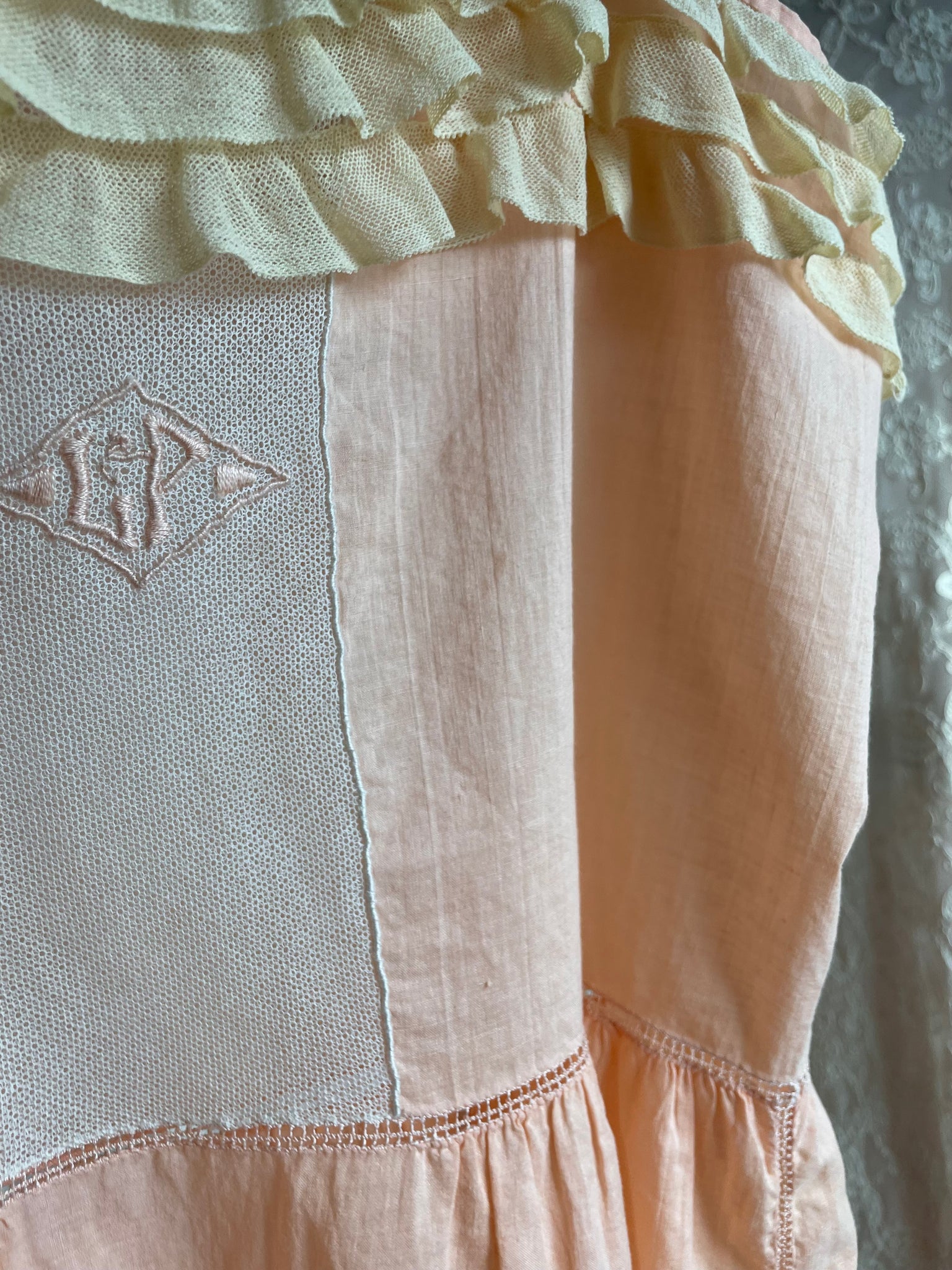 1930s Peach Ruffle Step In Monogram Cotton Teddy