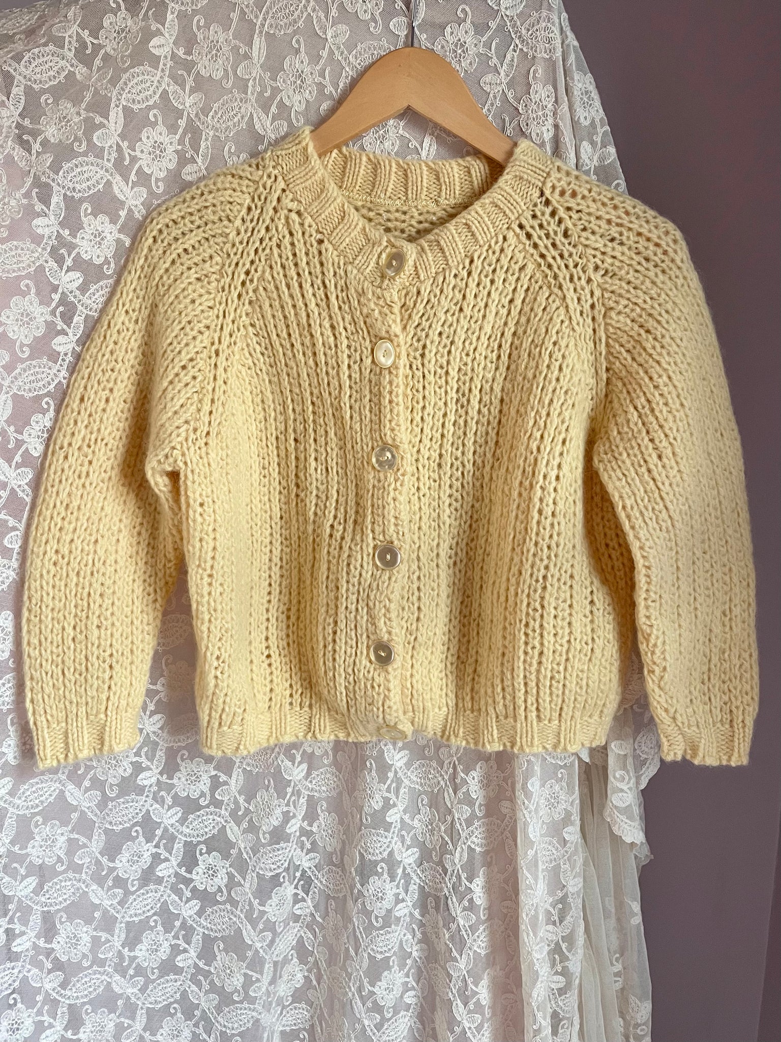 1970s Yellow Wool Cropped Cardigan Knit Sweater